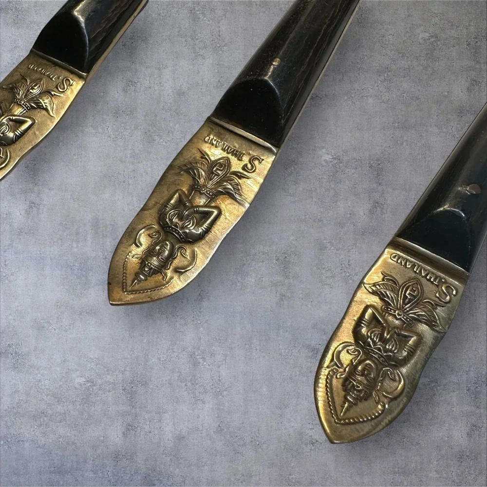 Vintage Siam Thailand Brass Thai Dancer Serving Set 5pc MCM‎